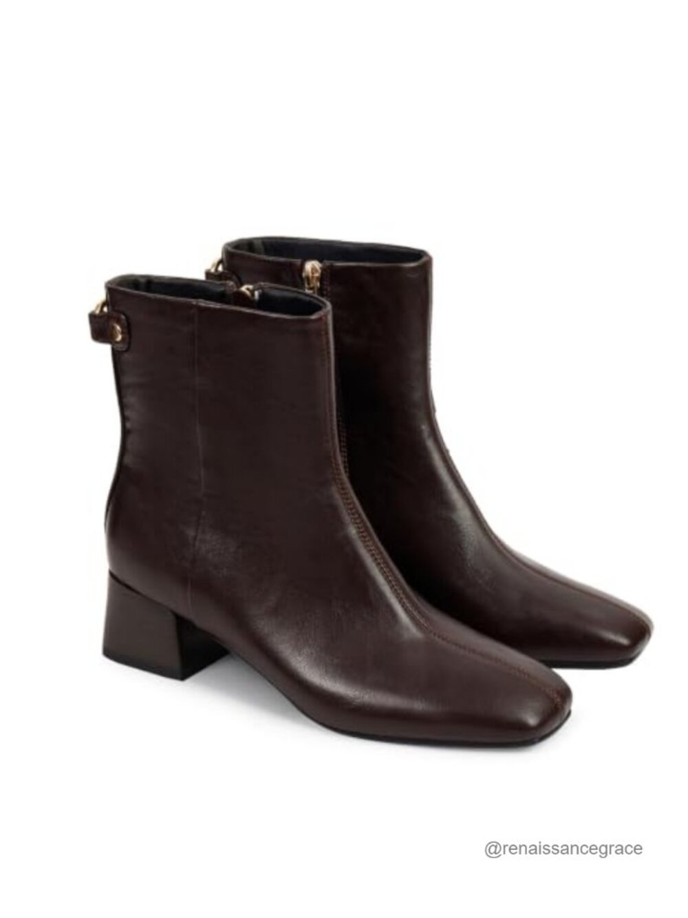 Women's Square Toe Ankle Boots Low Chunky Block Heel Side Zipper Faux Leather
